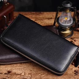 HUMERPAUL Genuine Leather Wallet RFID Blocking Clutch Bag Wallet Card Holder Coin Purse Zipper Male Long Black/Coffee Wallet