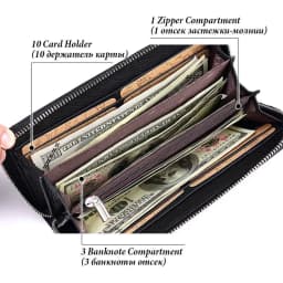 HUMERPAUL Genuine Leather Wallet RFID Blocking Clutch Bag Wallet Card Holder Coin Purse Zipper Male Long Black/Coffee Wallet