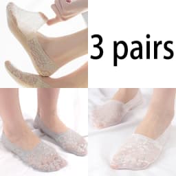 3 Pairs Women Girls Summer Thin Breathable Silicone Non-slip Ladies Socks Lace Flower Short Sock Antiskid Invisible Ankle Socks