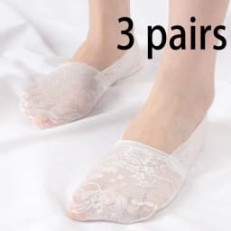 3 Pairs Women Girls Summer Thin Breathable Silicone Non-slip Ladies Socks Lace Flower Short Sock Antiskid Invisible Ankle Socks