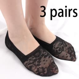3 Pairs Women Girls Summer Thin Breathable Silicone Non-slip Ladies Socks Lace Flower Short Sock Antiskid Invisible Ankle Socks