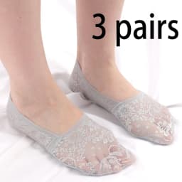3 Pairs Women Girls Summer Thin Breathable Silicone Non-slip Ladies Socks Lace Flower Short Sock Antiskid Invisible Ankle Socks
