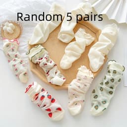 Randomly 5 pairs of socks mid length socks spring and summer thin lace socks cute breathable socks