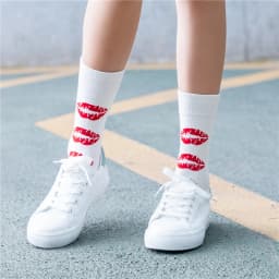 Women's Japanese Colorful Cartoon Mid Tube Socks Unisex Cute Funny Happy Heart Avocado Flamingo Red Lip Sokken Gift
