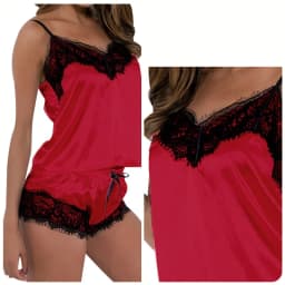 Ladies Summer Two Pieces Sets Shorts Suspenders Vest Pajamas Sexy Thin Sleeveless Lingerie  V-Neck Lace Solid Elastic Underwear