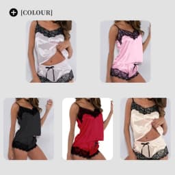 Ladies Summer Two Pieces Sets Shorts Suspenders Vest Pajamas Sexy Thin Sleeveless Lingerie  V-Neck Lace Solid Elastic Underwear