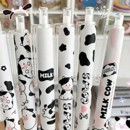 Naughty cow gel pen -6 pieces, fine 0.5mm bullet head, flexible and smooth black ink, suitable for precise writing and drawing