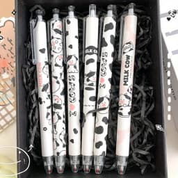 Naughty cow gel pen -6 pieces, fine 0.5mm bullet head, flexible and smooth black ink, suitable for precise writing and drawing