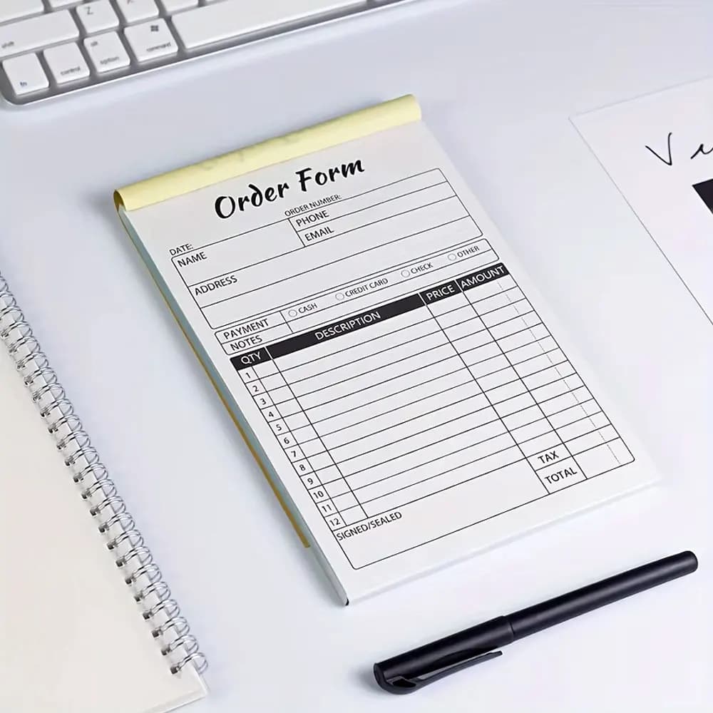 Sales Order Book, 2-Part Small Business Carbon-Free Sales Invoice Book, 5.5 X 8.3 Inches, Cardboard Receipt Book (Set of 50)