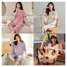 Pajamas Women Seven-Minute Trousers Thin Section Suit Large Size Air-Conditioning Clothing Brown Bear Home Wear Pink Can Be Worn