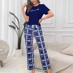 Heart & Letter Printed Womens Pajama Pj Set Soft Short Sleeve Tops & Elastic Waist Pants Pyjama Pijama Femme Casual Home Clothes