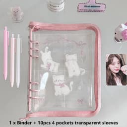 MINKYS A5 Zipper Binder Kawaii Cat Kpop Photocard Collect Book Photo Cards Display Book School Stationery