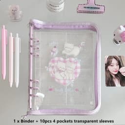 MINKYS A5 Zipper Binder Kawaii Cat Kpop Photocard Collect Book Photo Cards Display Book School Stationery