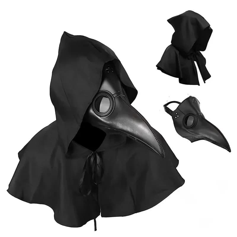 Halloween Costume Human Bird Beak Mask Plague Doctor Mask and Cape Set Role Play Costume Steampunk Photo Prop Gift
