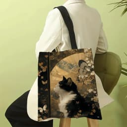 Classic Black And White Cat Tote Bag With Cat Print, Reusable Shoulder Shopping Beach Bag For Women, Durable Casual Carryall