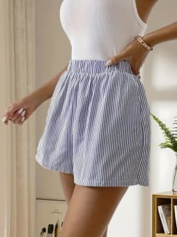 Striped Pattern Elastic Waist Shorts Casual Loose Shorts For Spring Summer Womens Clothing