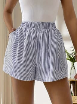 Striped Pattern Elastic Waist Shorts Casual Loose Shorts For Spring Summer Womens Clothing