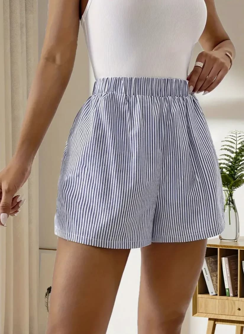 Striped Pattern Elastic Waist Shorts Casual Loose Shorts For Spring Summer Womens Clothing