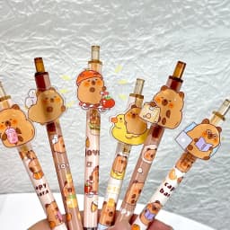 6Pcs/Lot Cartoon Capybara Gel 0.5mm Gel Pen Ink Signature Pen Ballpoint Pen School Office Stationery Kids Gift