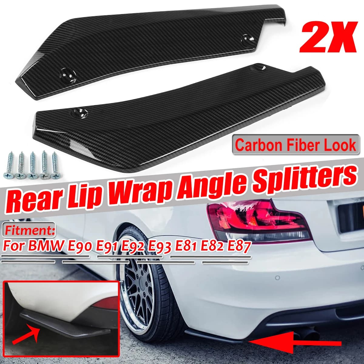 2Pcs Rear Bumper Lip Wrap Angle Diffuser Splitter Canard For BMW X5 X7 E46 E91 E90 E93 E81 E82 E87 E60 E65 Notice Size!!!