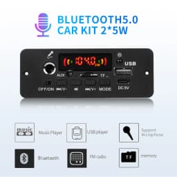 DC 5V 10W Bluetooth 5.0 Stereo DIY Car MP3 Player Decoder Board 2*5W Amplifier Wireless FM Radio Module TF USB Handsfree Call