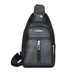 Solid Color Men's Sling Bag Fashion PU Leather Large Capacity Crossbody Bag with Earphones Hole Anti-theft Chest Bag