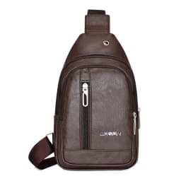 Solid Color Men's Sling Bag Fashion PU Leather Large Capacity Crossbody Bag with Earphones Hole Anti-theft Chest Bag