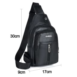 Solid Color Men's Sling Bag Fashion PU Leather Large Capacity Crossbody Bag with Earphones Hole Anti-theft Chest Bag