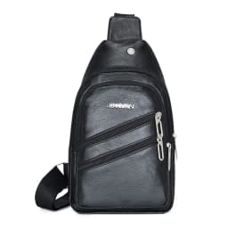 Solid Color Men's Sling Bag Fashion PU Leather Large Capacity Crossbody Bag with Earphones Hole Anti-theft Chest Bag