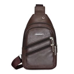 Solid Color Men's Sling Bag Fashion PU Leather Large Capacity Crossbody Bag with Earphones Hole Anti-theft Chest Bag
