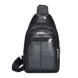 Solid Color Men's Sling Bag Fashion PU Leather Large Capacity Crossbody Bag with Earphones Hole Anti-theft Chest Bag