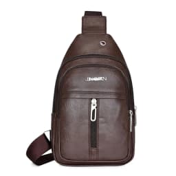 Solid Color Men's Sling Bag Fashion PU Leather Large Capacity Crossbody Bag with Earphones Hole Anti-theft Chest Bag