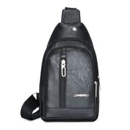 Solid Color Men's Sling Bag Fashion PU Leather Large Capacity Crossbody Bag with Earphones Hole Anti-theft Chest Bag