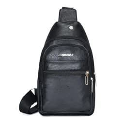 Solid Color Men's Sling Bag Fashion PU Leather Large Capacity Crossbody Bag with Earphones Hole Anti-theft Chest Bag
