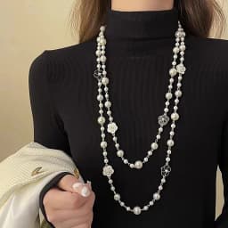 Classic Exquisite Pearl Long Sweater Necklace Fashion Lady Party Wedding Crystal Jewelry
