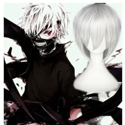 Anime Tokyo Ghoul Kaneki Ken Wig Short Silver White Heat Resistant Hair Cosplay Costume Wig