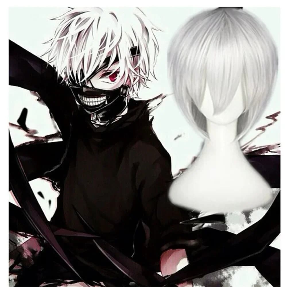 Anime Tokyo Ghoul Kaneki Ken Wig Short Silver White Heat Resistant Hair Cosplay Costume Wig