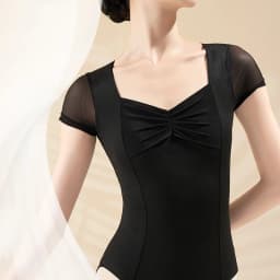 Black Ballet Leotard for Women Short Sleeve Dance Bodysuit Soft Mesh Splicing Gymnastic Outfits Breathable Ballerina Wear