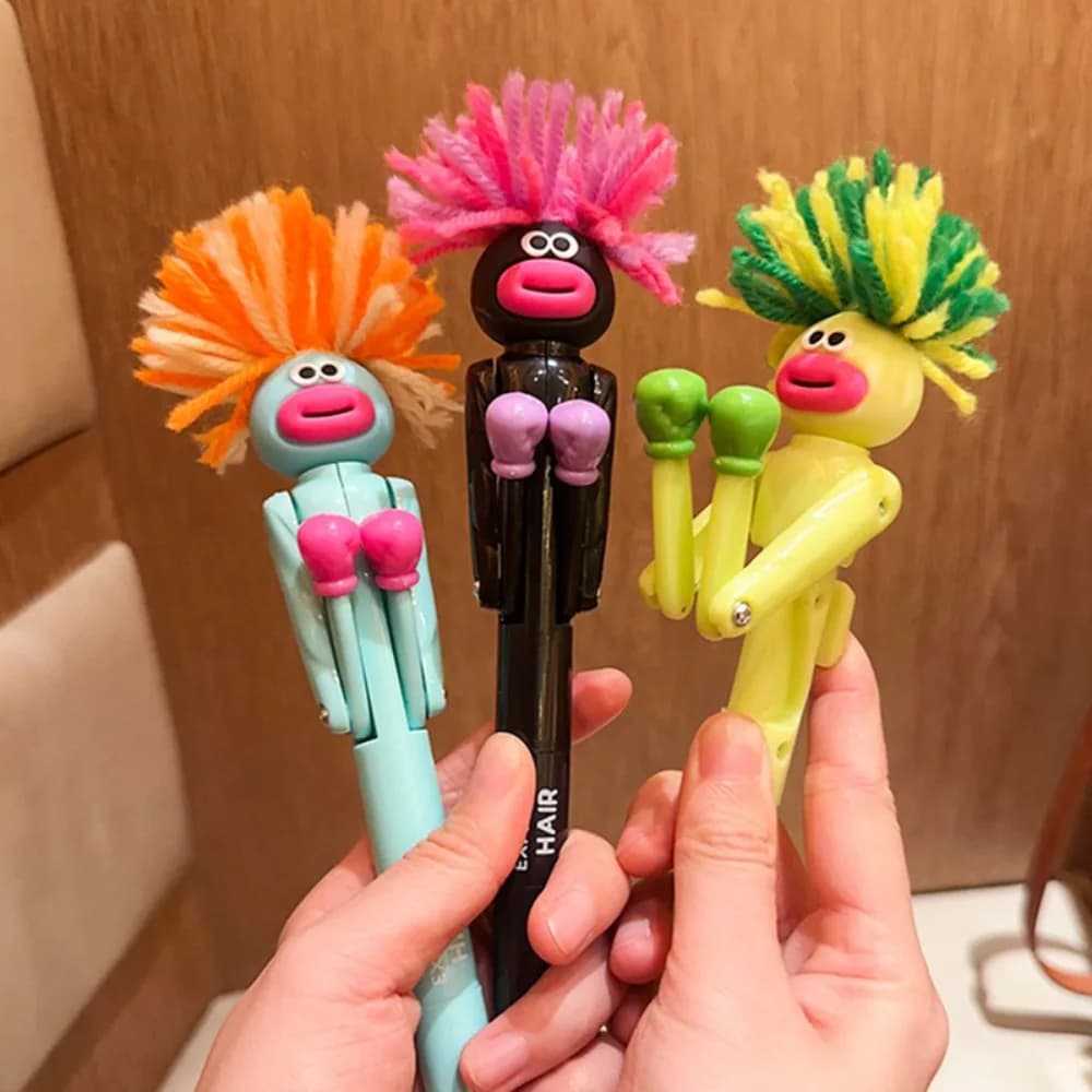Hair-Fried Boxing Pen Creative Decompression Cartoon Ballpoint Pen Student High Value Gel Pen Cute Toy Gift.Interactive Boxing
