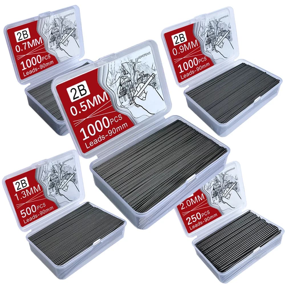 1000/250 Pieces Lead Refills,0.5/0.7/0.9/1.3/2.0 mm HB,Break Resistant Mechanical Pencil Refills Office School Supplies