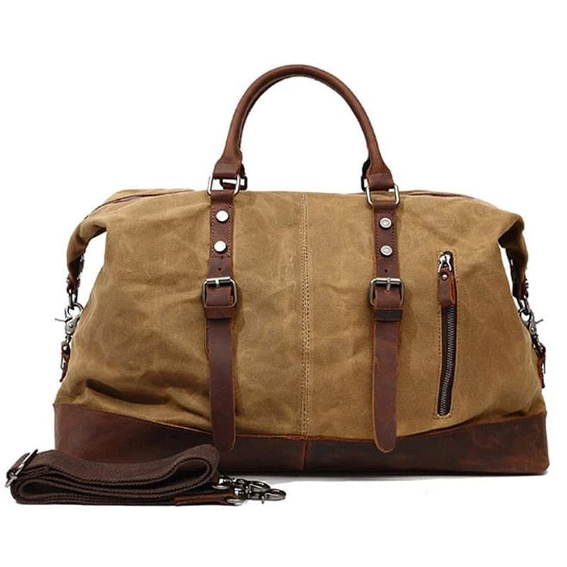 WaterProof Waxed Canvas Leather Men Travel Bag Hand Luggage Bag Carry On Large Tote Vintage Men Duffle Weekend Bag Big Overnight