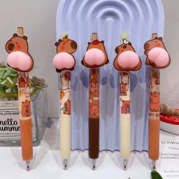 6Pcs/Set Kawaii Capybara Cartoon Butt Mechanical Gel Pens 0.5mm Cute Ballpoint Pen Korean Stationery Press Pens Kids Toys Gift