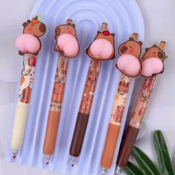 6Pcs/Set Kawaii Capybara Cartoon Butt Mechanical Gel Pens 0.5mm Cute Ballpoint Pen Korean Stationery Press Pens Kids Toys Gift