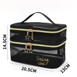 Double-layers Black Mesh Cosmetic Bag Travel Portable Large-Capacity Makeup Case Organizer Storage Pouch Zipper Toiletry Bags