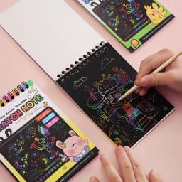 1 Set Rainbow Scratch Paper Art Book DIY Art Paper Card Neon Scratch Book with Wood Stick for Children to Learn Painting