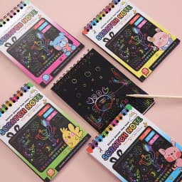 1 Set Rainbow Scratch Paper Art Book DIY Art Paper Card Neon Scratch Book with Wood Stick for Children to Learn Painting