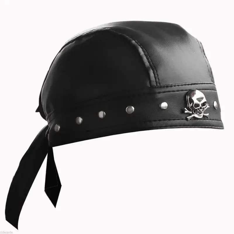 Black Leather Skull Bandana Motorcycle Helmet – Edgy Halloween Gift for Urban Biker Cosplay
