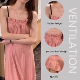 Girl Korean Chic Healing Princess Style Ruffled Simple Sweet Pajamas Women Summer Autumn Sling Mid-Length Nightgown Homewear