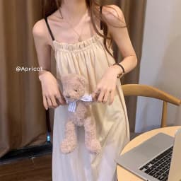 Girl Korean Chic Healing Princess Style Ruffled Simple Sweet Pajamas Women Summer Autumn Sling Mid-Length Nightgown Homewear