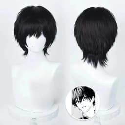 Anime Cosplay Wig 35cm Short Black Heat Resistant Synthetic Hair Man Party Wigs